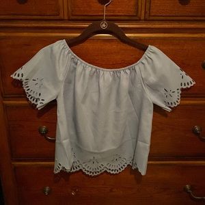 Off the shoulder, blue crop top